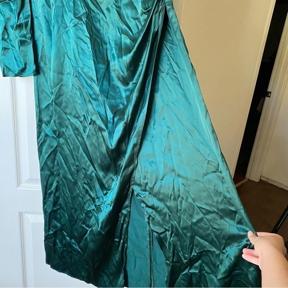 Reformation Dress Cameron Long Sleeve Silk Slit Midi Wedding Emerald 12 GUC - Picture 4 of 8